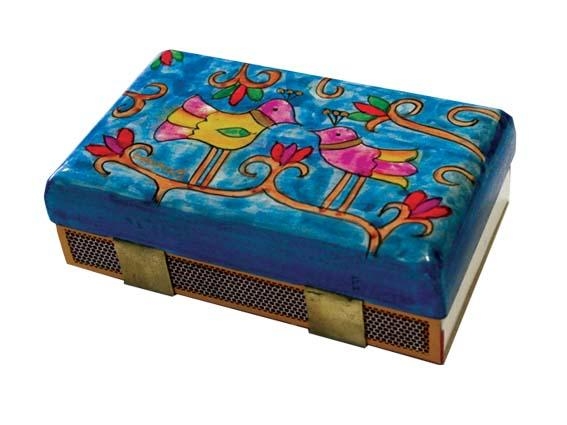  Yair Emanuel Kitchen Size Painted Wooden Match Box - Birds - 1