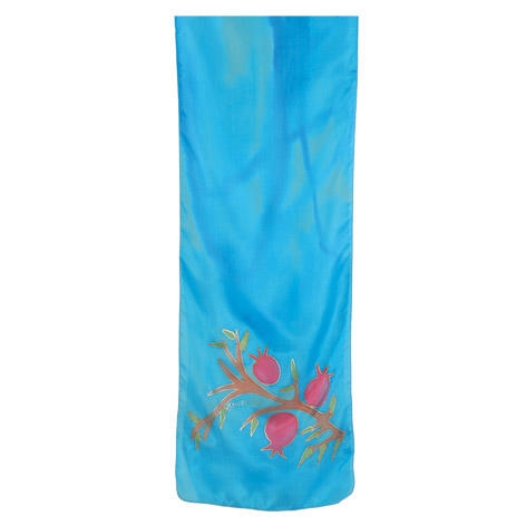 Yair Emanuel Painted Silk Scarf - Pomegranates - Turquoise - 1