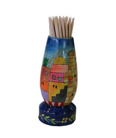  Yair Emanuel Painted Wooden Toothpick Stand - Jerusalem - 1