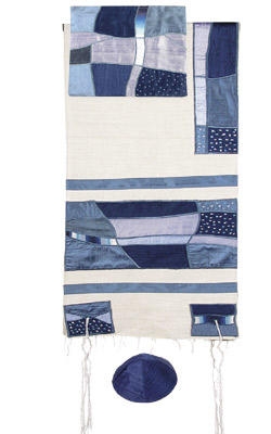  Yair Emanuel Raw Silk Tallit   Abstract Blue - 1