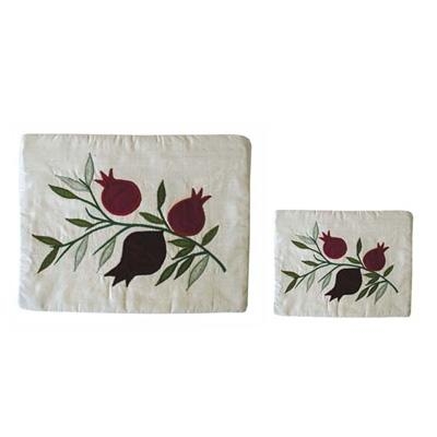Yair Emanuel Raw Silk Tallit and Tefillin Bag Set - Pomegranates in White - 1