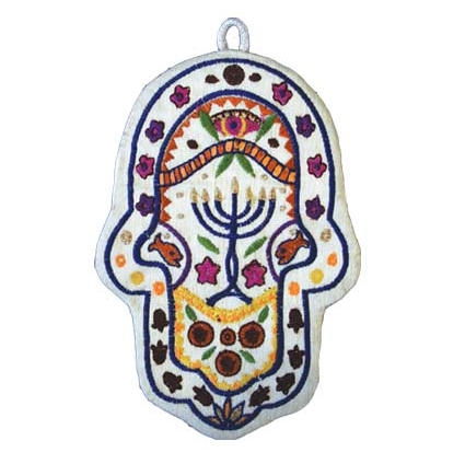  Yair Emanuel Small Embroidered Hamsa - Menorah - 1