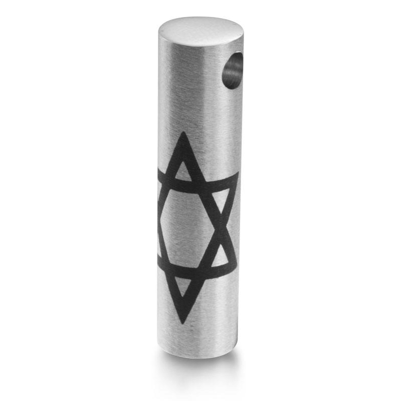 Stainless Steel Cylinder Necklace with Star of David - 1