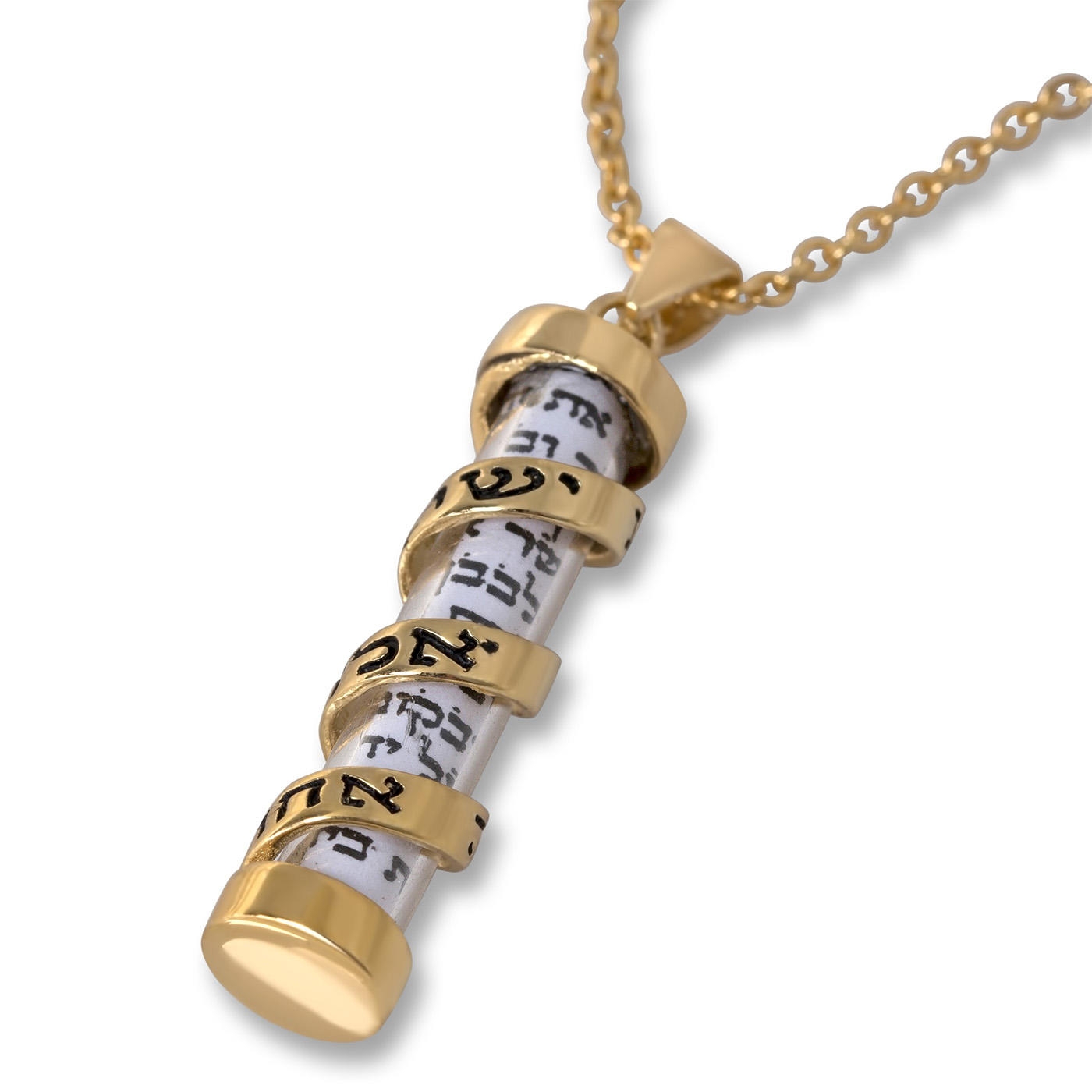 Gold Plated Mezuzah Pendant With Shema Yisrael - 1