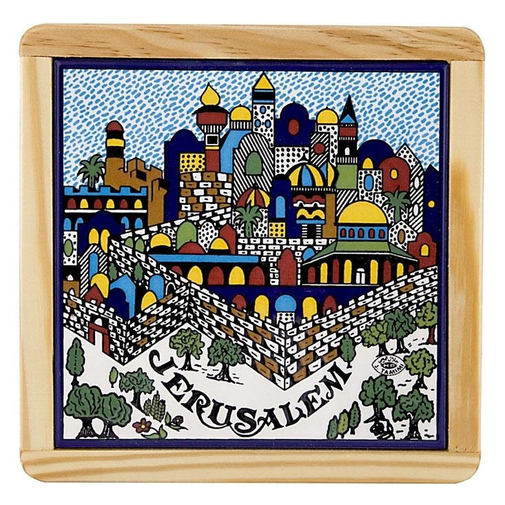 Armenian Ceramic & Wood Jerusalem Trivet (Medium) - 1