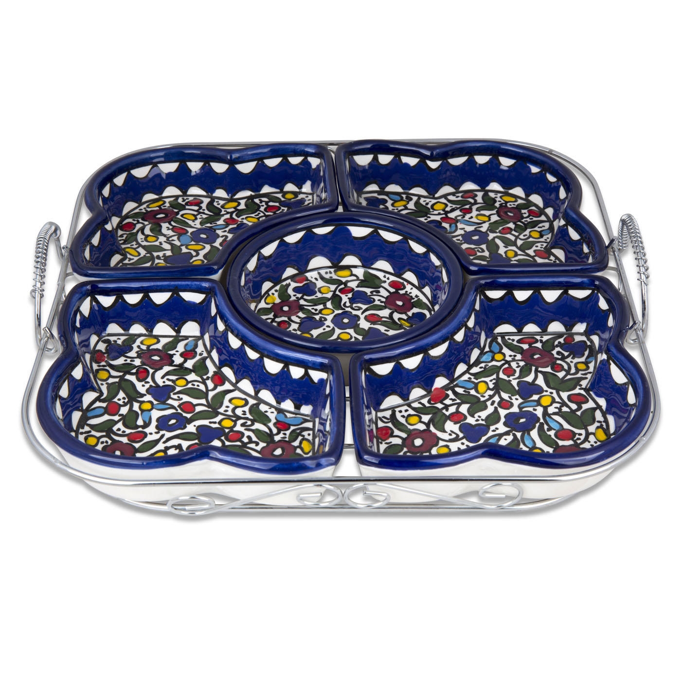 Armenian Ceramics Set of Serving Dishes in Frame - Flowers (Square) - 1