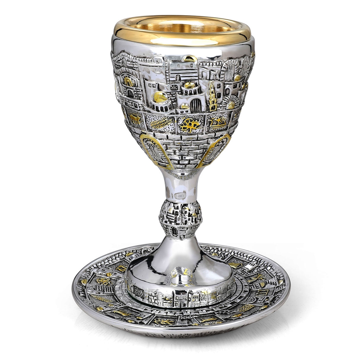Jerusalem View 12 Tribes Silver-Plated Kiddush Cup  - 1
