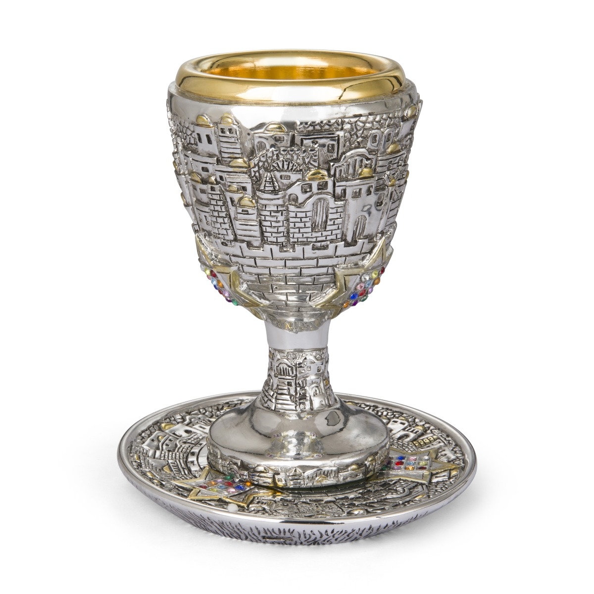 Silver-Plated Jerusalem Jewish Wedding Kiddush Cup - 1