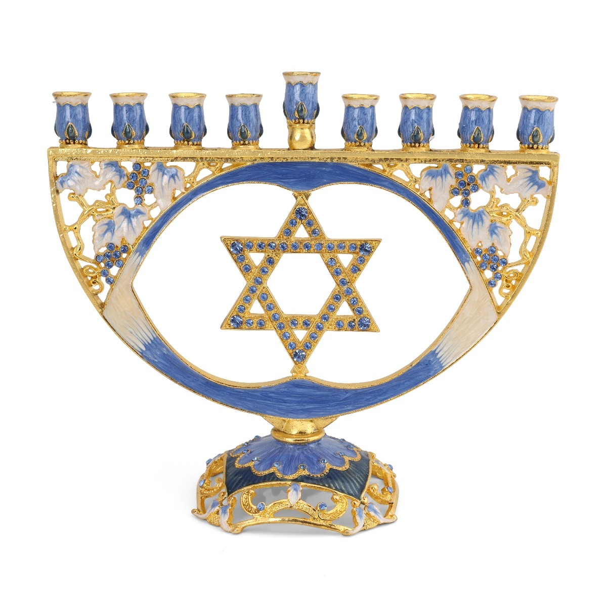 Star of David Blue Enamel Hanukkah Menorah with Rhinestones  - 1