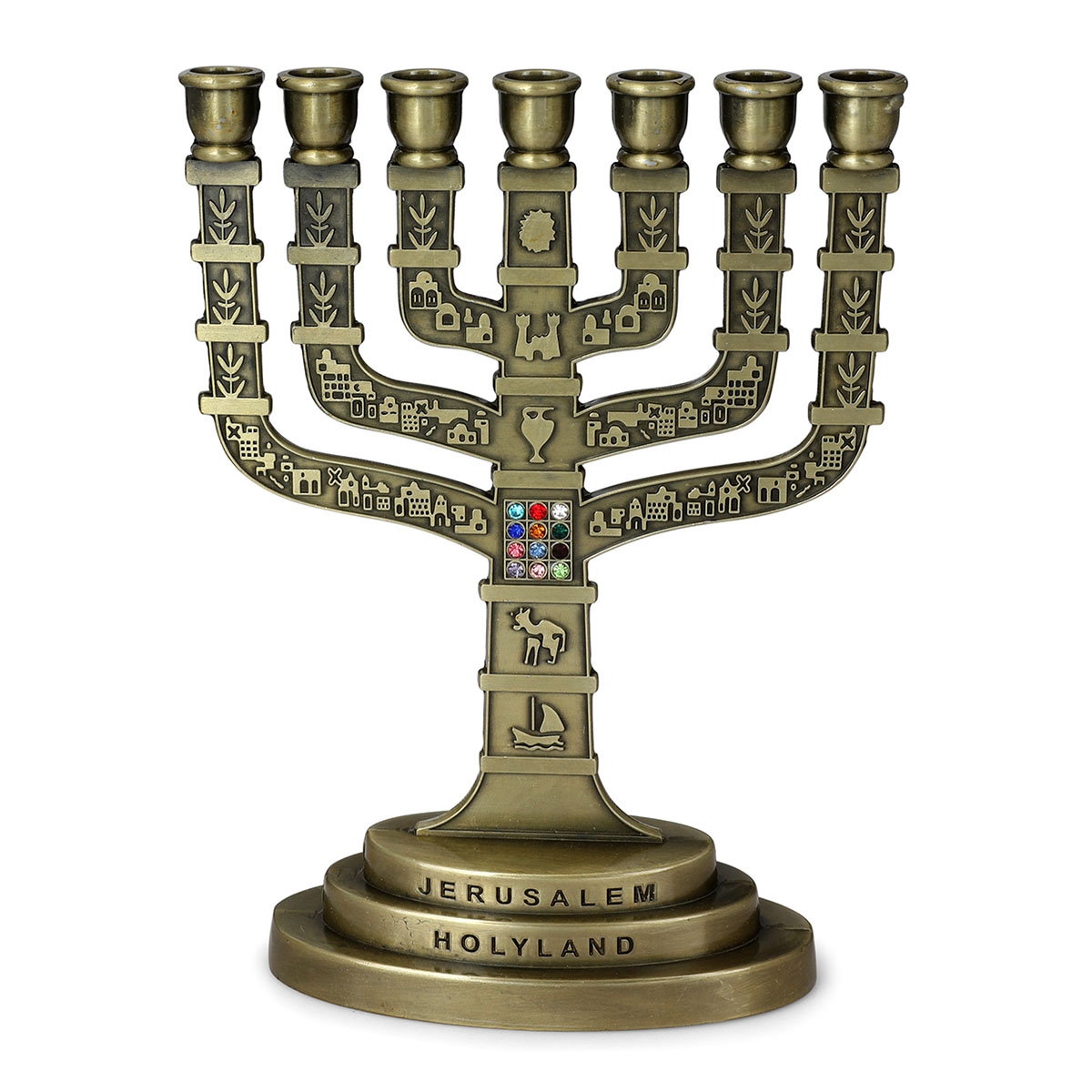 Seven Branch Menorah - 12 Tribes of Israel (Variety of Colors) - 1