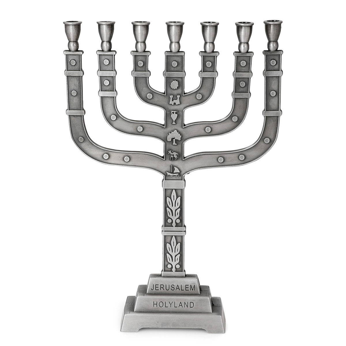 Knesset 7-Branched 12 Tribes Jerusalem Menorah (Choice of Colors) - 1