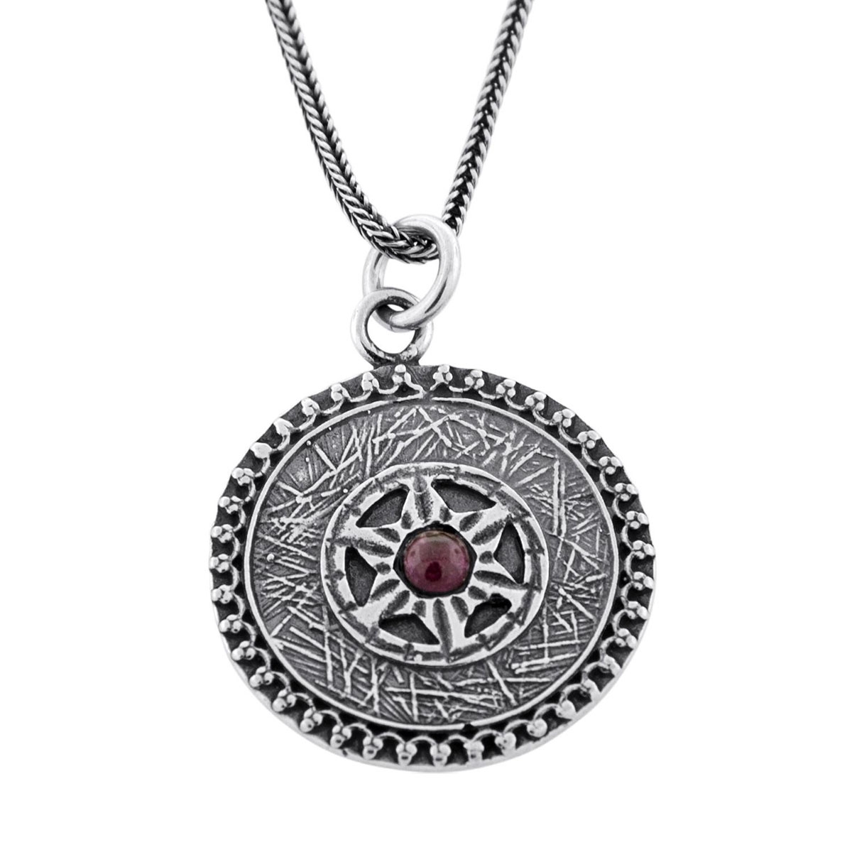 Ana Bekoach: Ornate Silver Necklace with Star of David & Garnet - 1