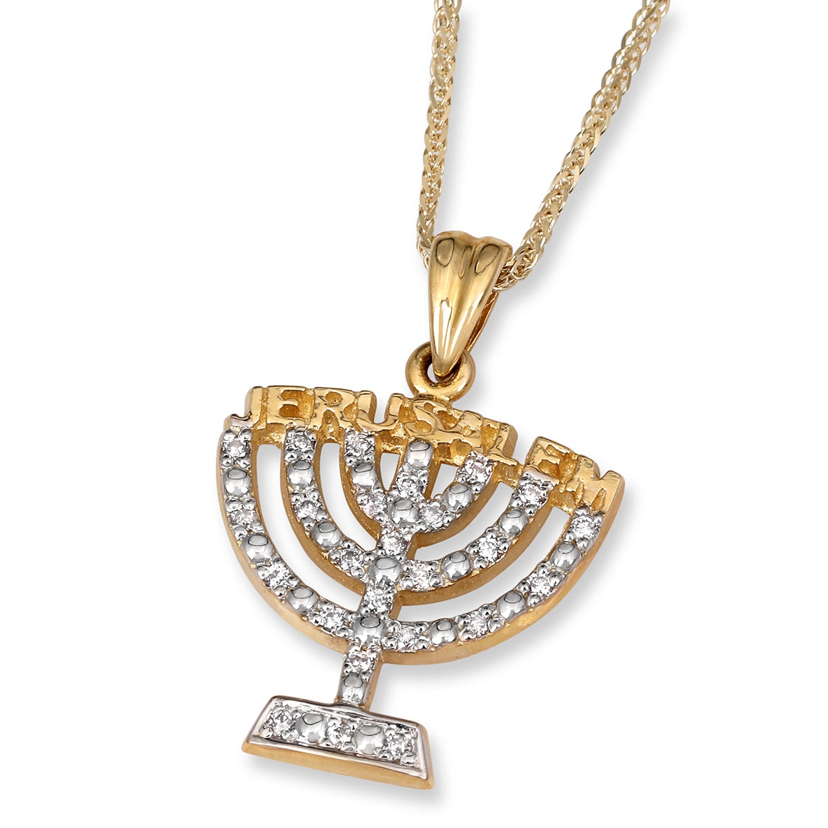 Anbinder Jewelry 14K Yellow Gold Diamond-Accented Menorah Pendant With Jerusalem Design - 1