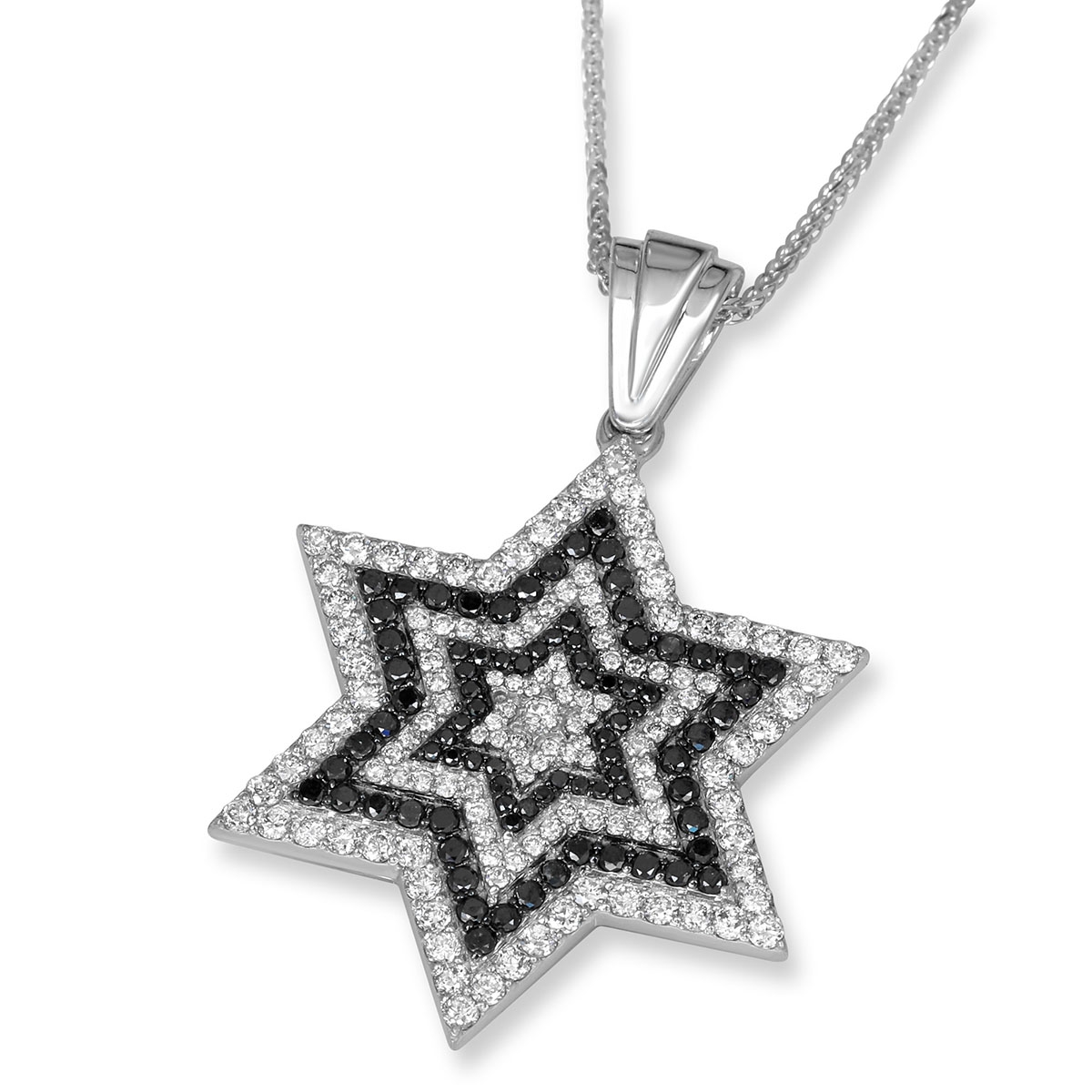 Anbinder Jewelry Deluxe 14K White Gold Star of David Pendant With White and Black Diamonds - 1