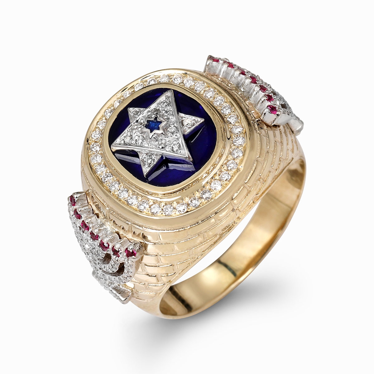 Anbinder Jewelry Luxurious Two-Toned 14K Gold Ring With Star of David and Menorah Designs - 1