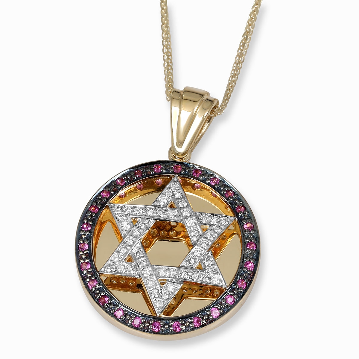 Anbinder Jewelry Two-Toned 14K Gold Round Pendant With Diamond-Accented Star of David  - 1