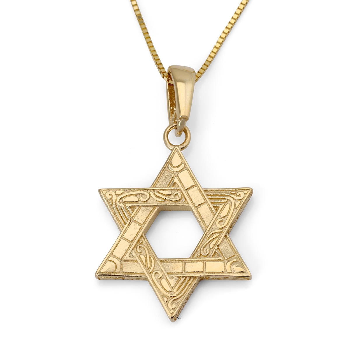 Luxurious 14K Gold Star of David Pendant Necklace With Ancient Mosaic Design - 1