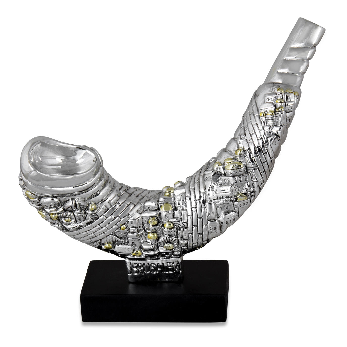 Silver Plated Shofar Miniature with Jerusalem Design - 1