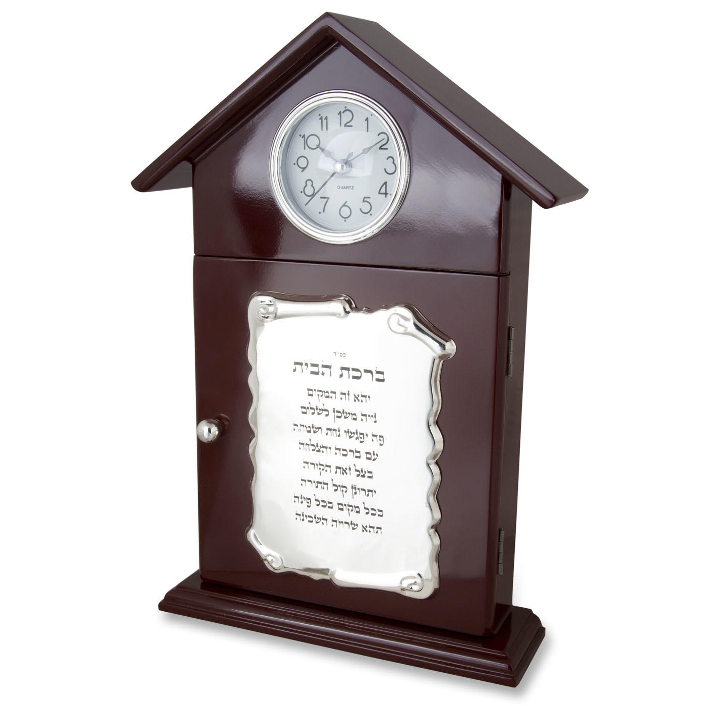 Wood and Silver Plated Home Blessing Clock Cabinet - 1