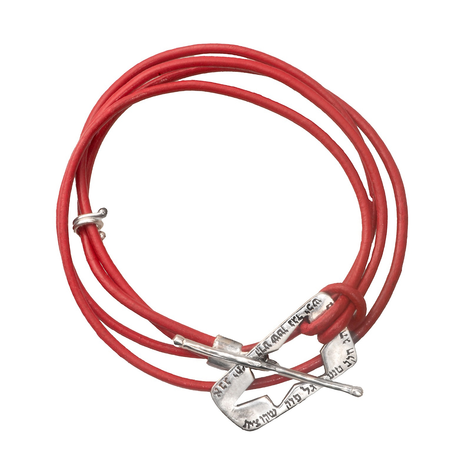 Ana Bekoach: Silver and Red Leather Kabbalah Bracelet  - Star of David - 1
