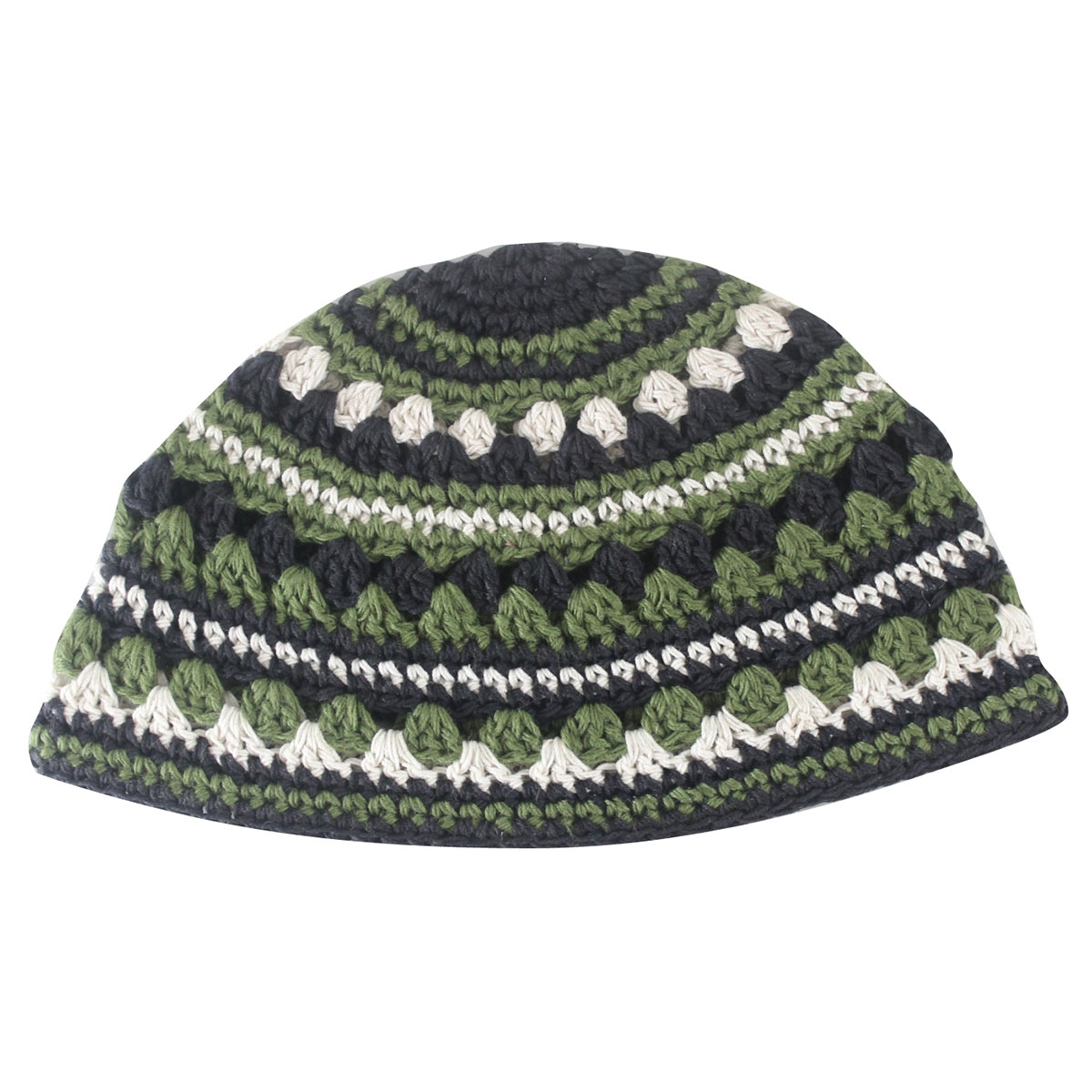 Crocheted Green, Black and White Frik Kippah  - 1