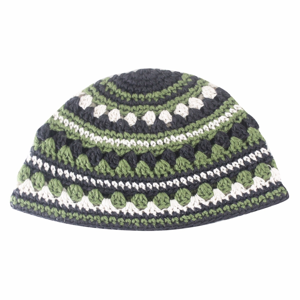 Crocheted Green Frik Kippah with White Design - 1