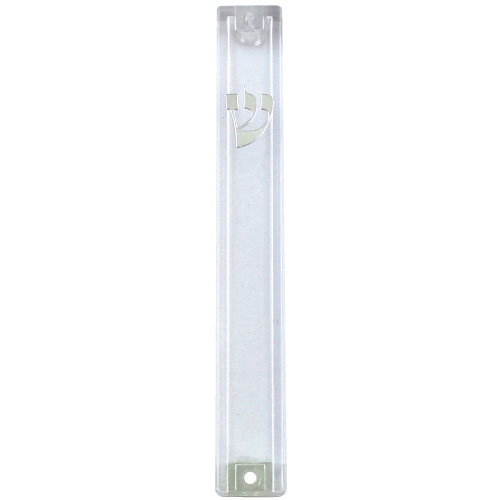 Clear Plastic Mezuzah Case with Silver-Colored Shin  - 1
