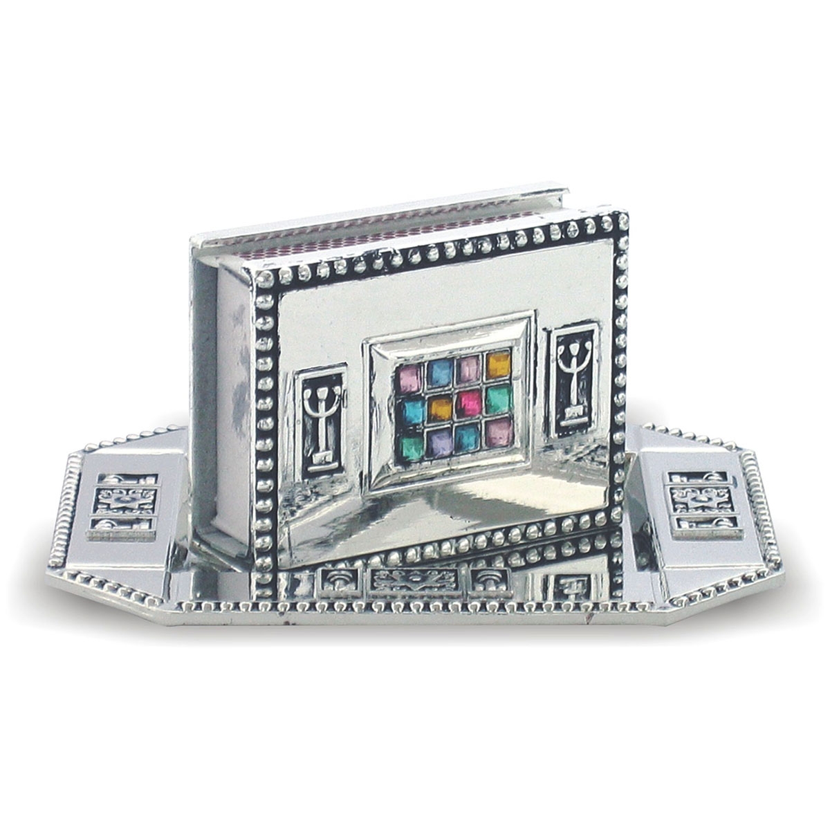 Hoshen and Star of David Nickel Tray and Matches Holder  - 1