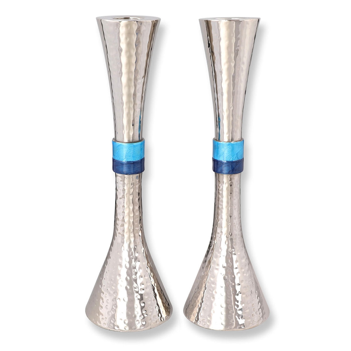 Hammered Hourglass Candlesticks – Blue  - 1
