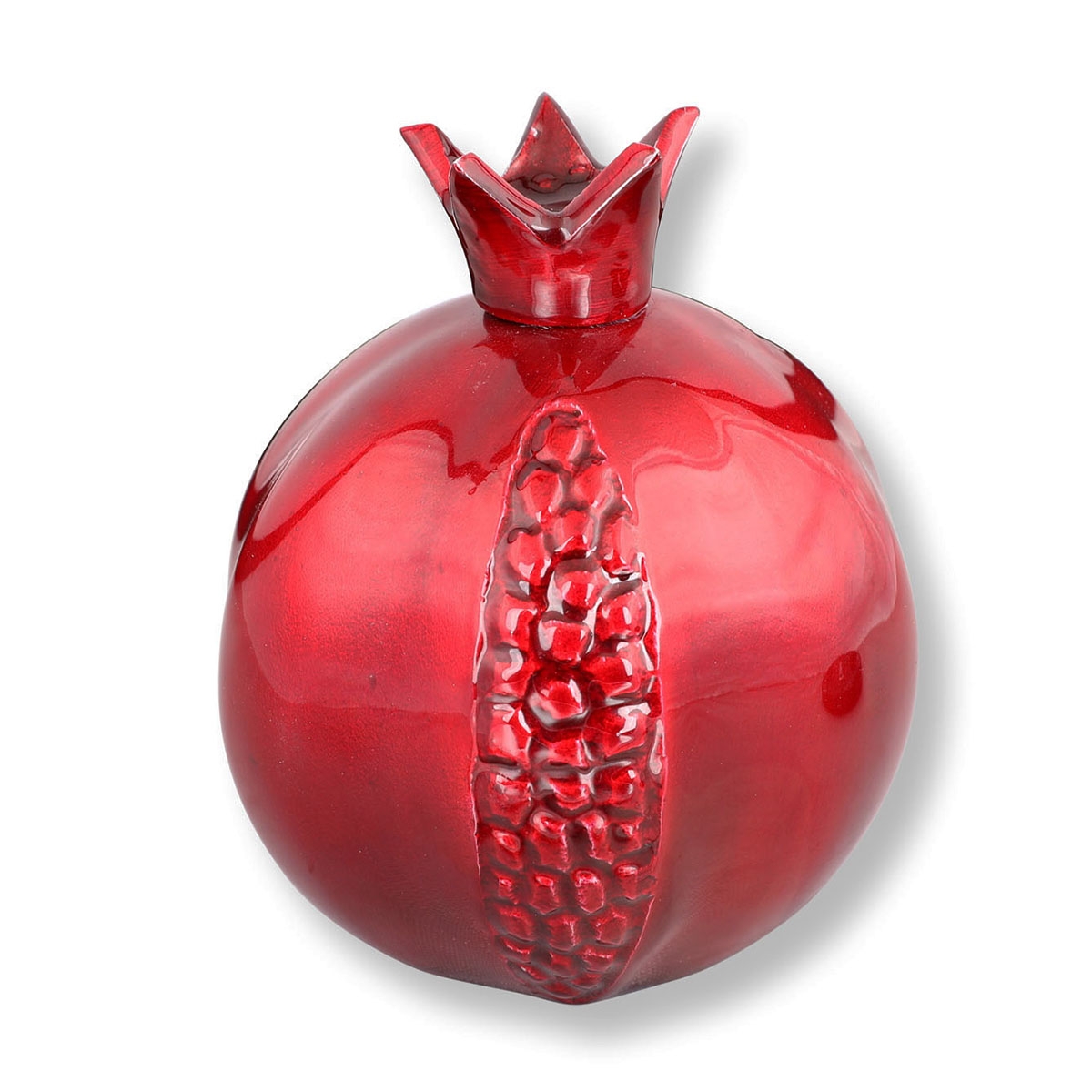 Aluminum Pomegranate Tzedakah Box with Red Enamel - 1