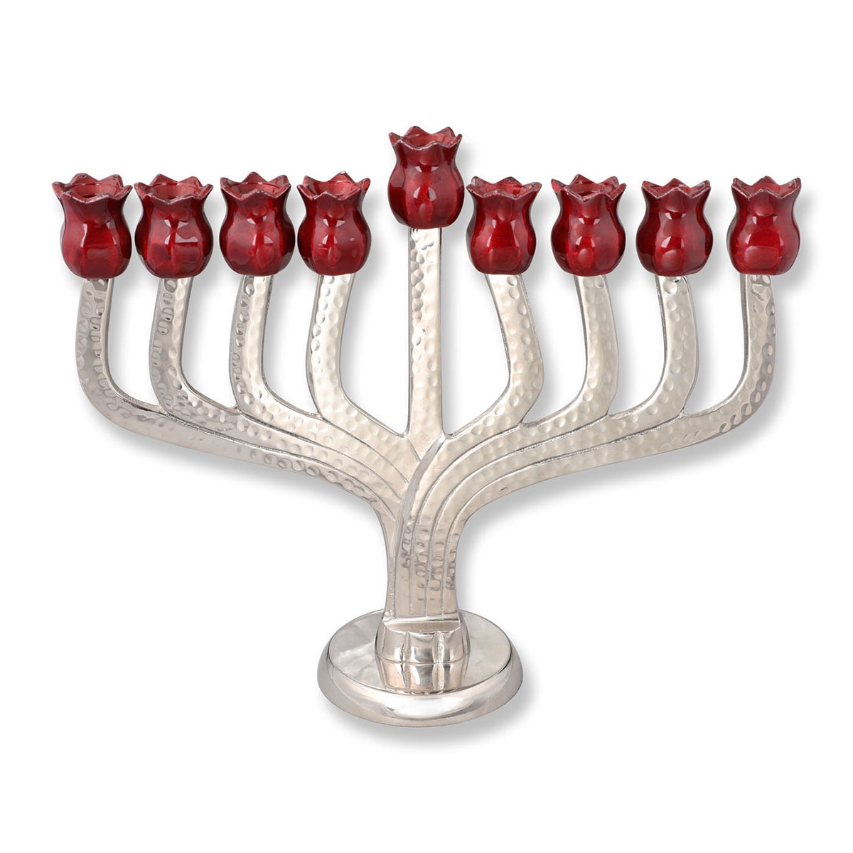 Hammered Aluminum Hanukkah Menorah with Pomegranates - 1