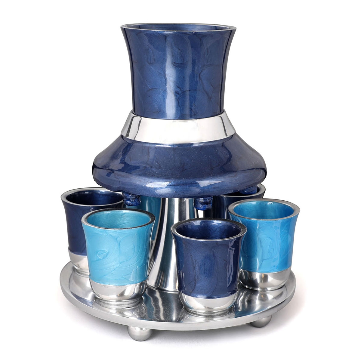 Aluminum Wine Fountain with 6 Small Cups - Blue - 1