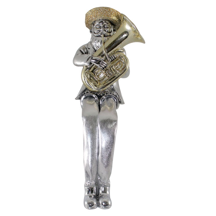 Hassidic Man with Tuba Silver-Plated Figurine with Cloth Legs - 1