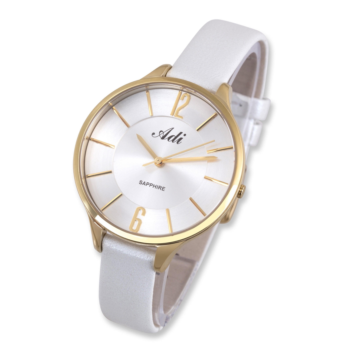 Adi White Watch with Leather Strap and Gold Plated Face - 1
