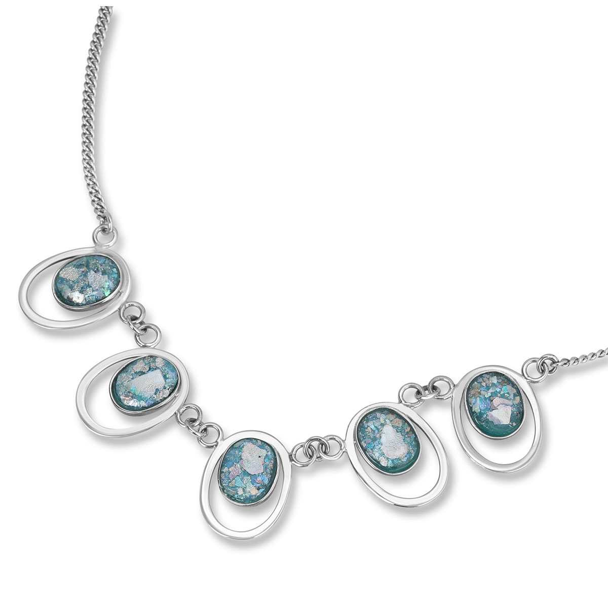 Oval Roman Glass and Sterling Silver Necklace  - 1