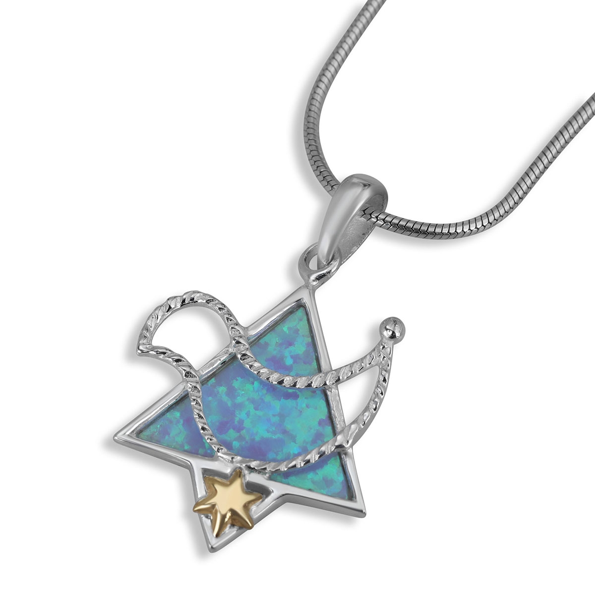 Dove and Star of David Sterling Silver and Opalite Stone Necklace - 1
