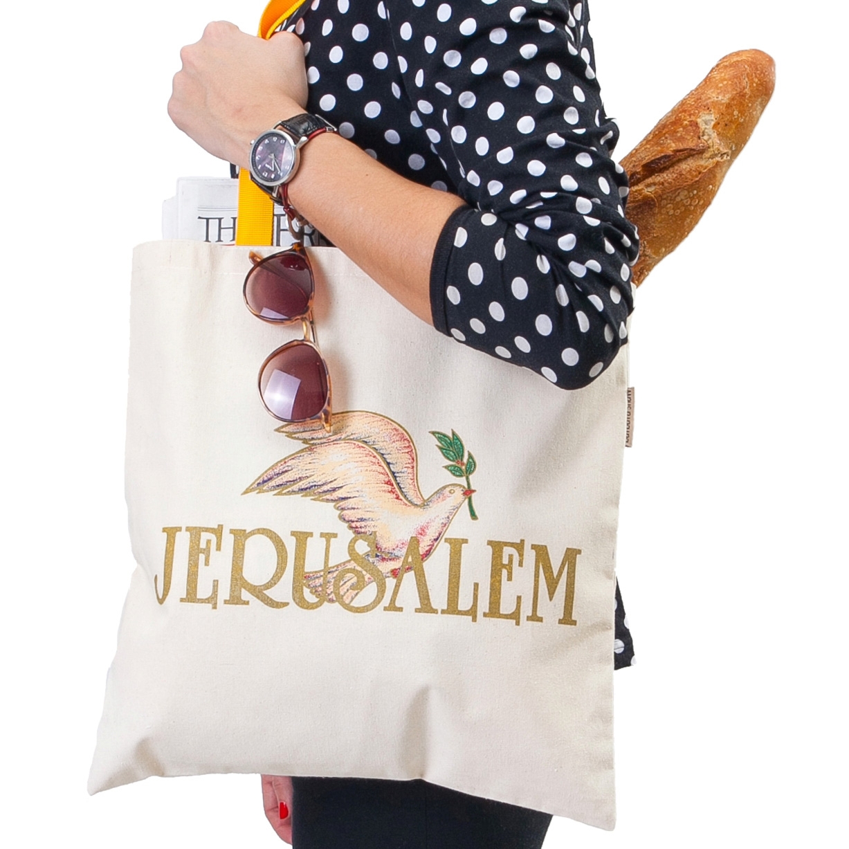 Barbara Shaw Tote Bag - Jerusalem with Dove and Olive Branch - 2