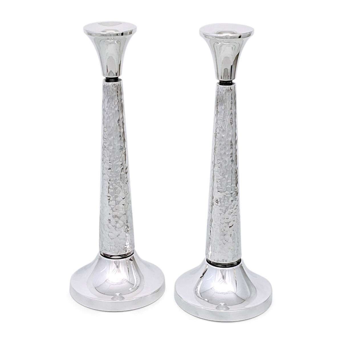 Bier Judaica 925 Sterling Silver Handcrafted Shabbat Candlesticks With Hammered Finish - 1