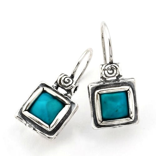  Beautiful Turquoise Sterling Silver Earrings - Nested Square and Spiral - 1