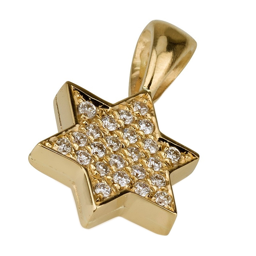 18K Yellow Gold Star of David with Diamond Stones - 1