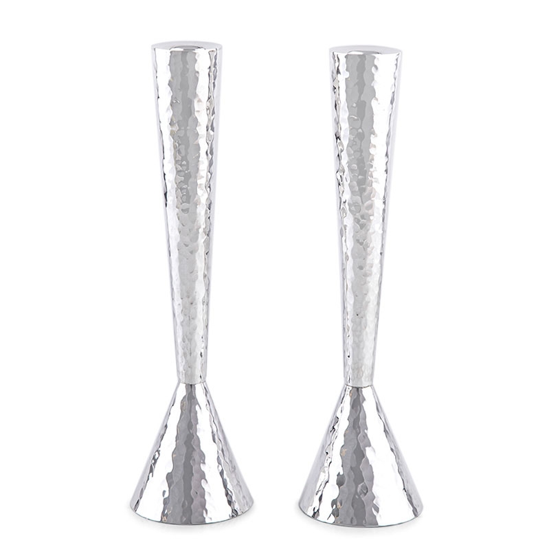 Bier Judaica Sterling Silver Hammered Cone Candlesticks - 1