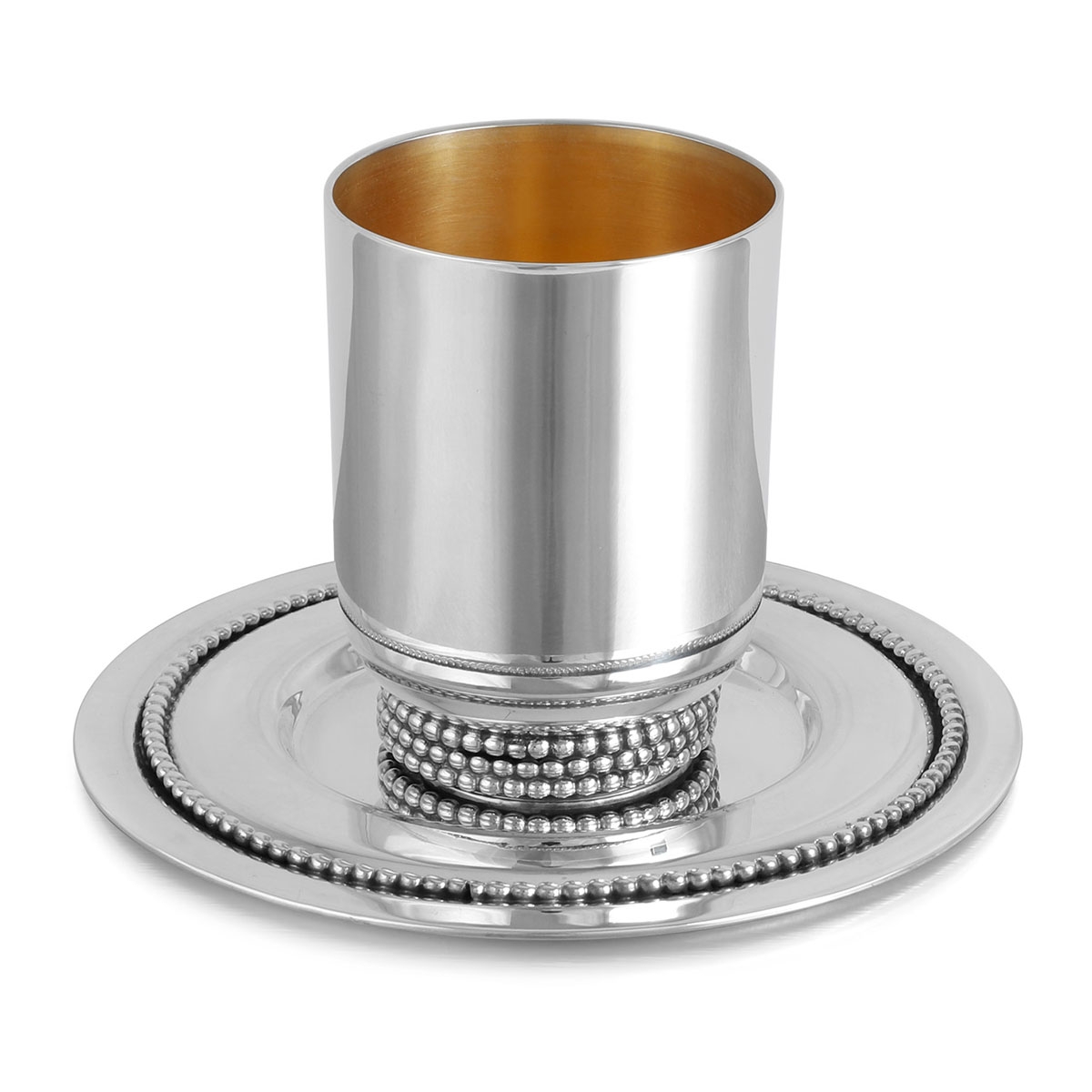 Bier Judaica 925 Sterling Silver Kiddush Cup Set With Beaded Design - 1