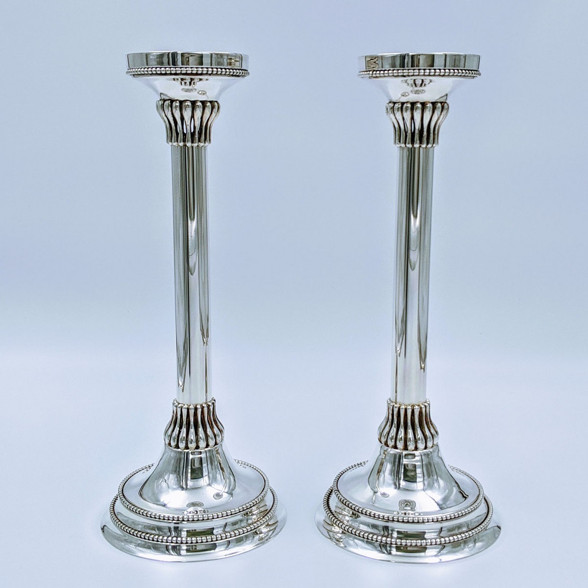 Bier Judaica Handcrafted 925 Sterling Silver Candlesticks With Pearl Design - 1