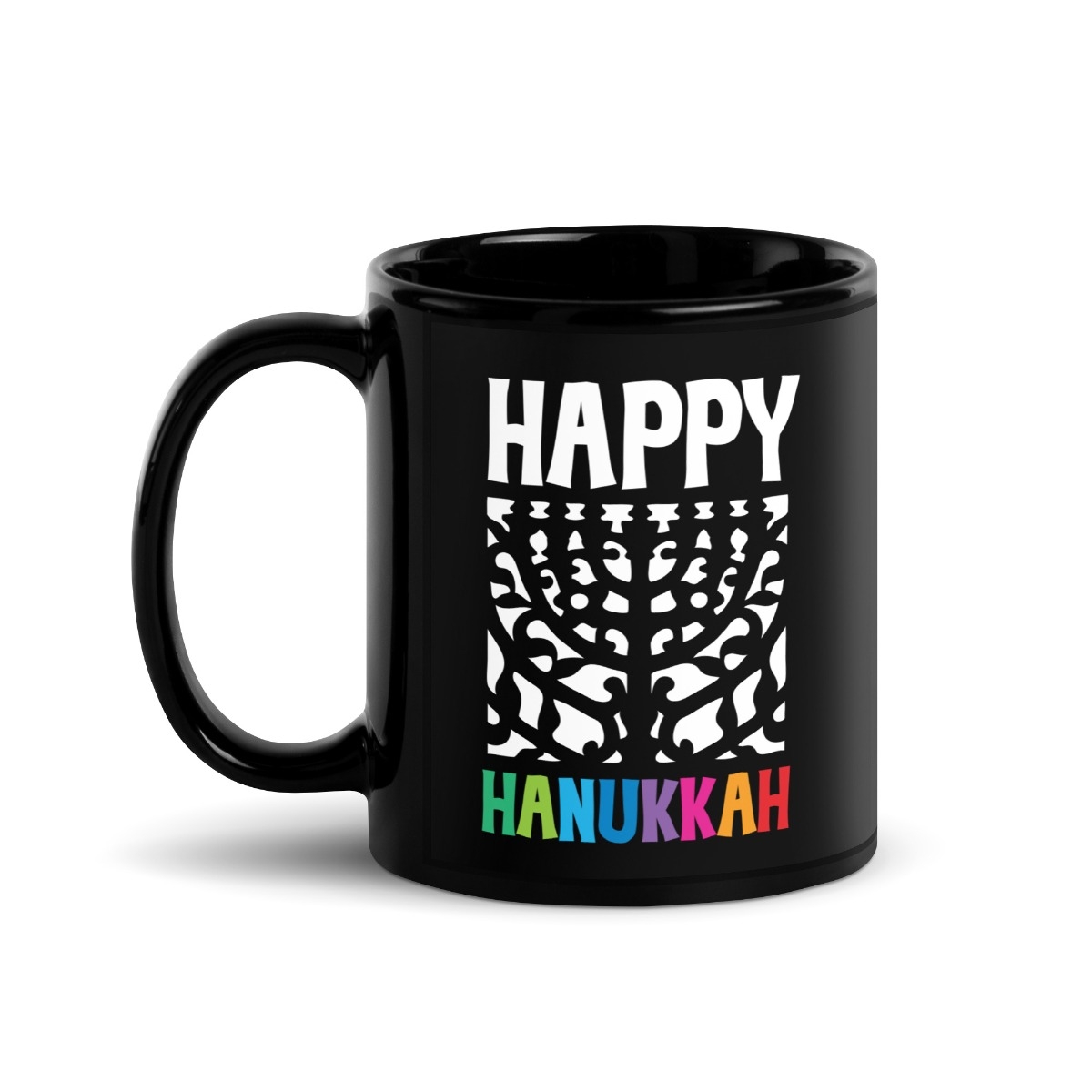 Happy Hanukkah Black Glossy Mug - 1