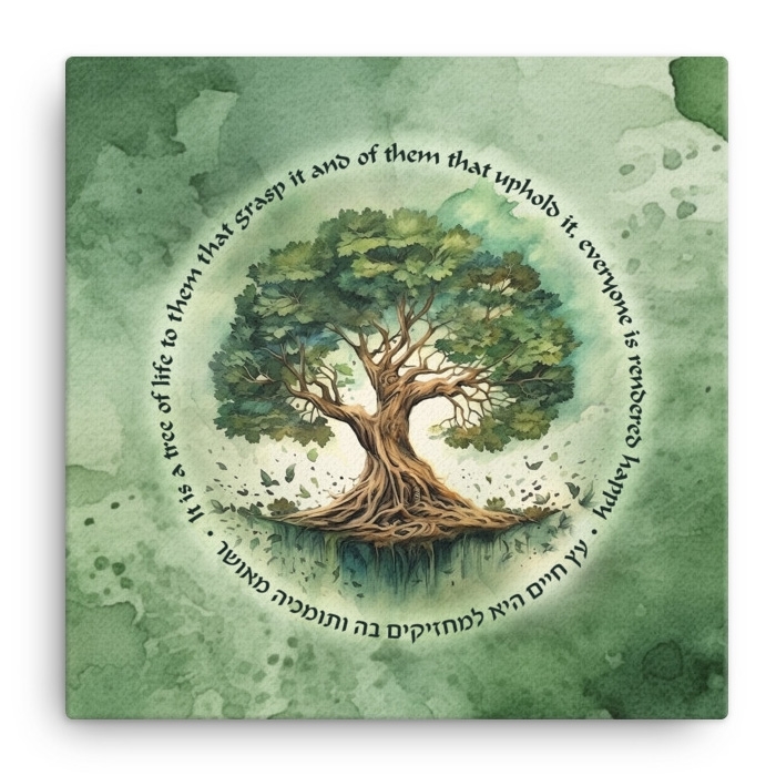 Blooming Tree of Life Print on Canvas - Green - 1