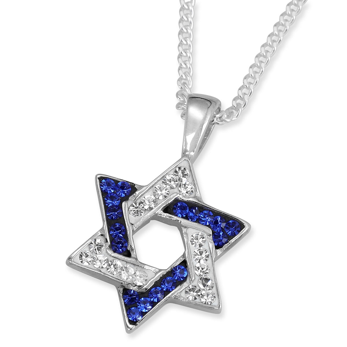 Zircon Stone-Encrusted 925 Sterling Silver Star of David Pendant Necklace - 1