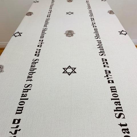 Broderies De France Shabbat Shalom Tablecloth with Star of David & Hamsa Design – Brown - 1