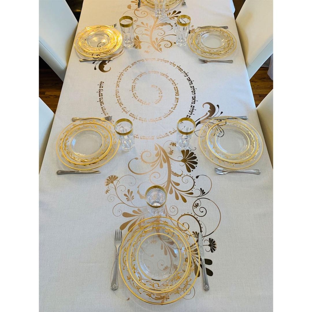 Broderies De France Shalom Aleichem Floral Pattern Shabbat Tablecloth - 1