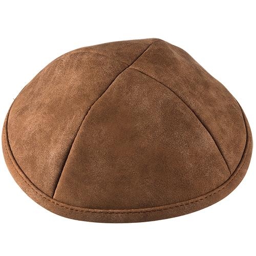 Brown Faux Leather Kippah (Yarmulke) 7.5" / 19 cm - 1
