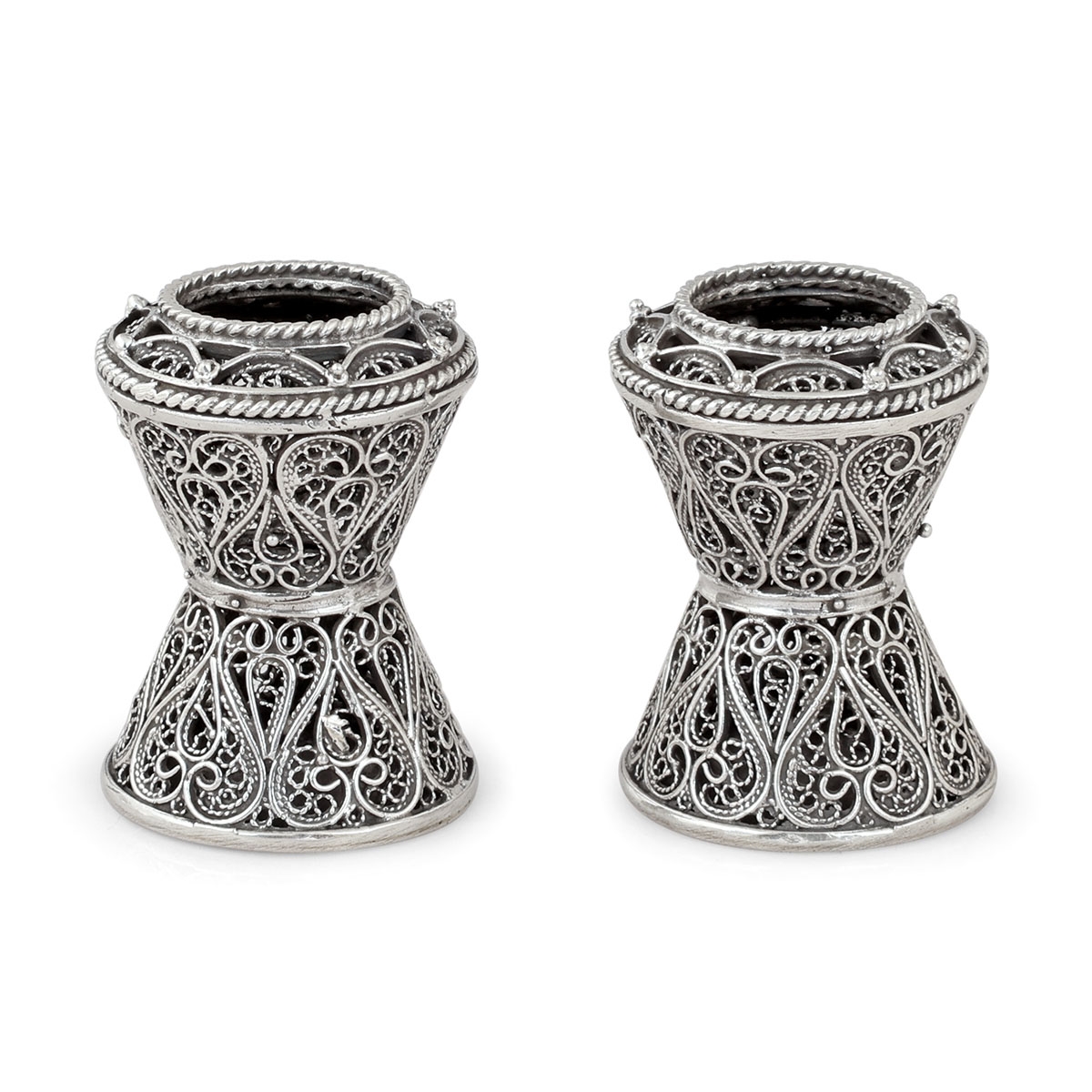 Traditional Yemenite Art Chic Handcrafted Sterling Silver Candlesticks With Filigree Design - 1